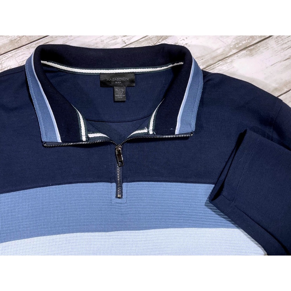 Magaschoni Quarter Zip Pullover‎ Men's XL Colorblock Navy Blue